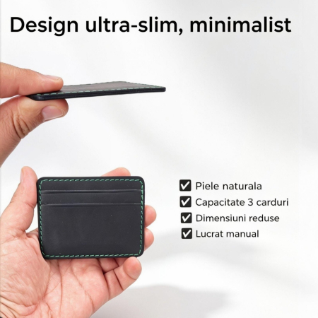 Portcard din Piele Naturala Duma Mini – Suport Minimalist 3 Carduri, Design Super Slim [1]