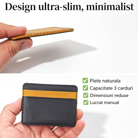 Portcard din Piele Naturala Duma Mini – Suport Minimalist 3 Carduri, Design Super Slim [1]
