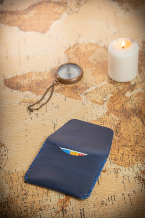 Portcard din piele naturala, lucrat si cusut manual, Marcus, Handmade, Bleumarin [2]