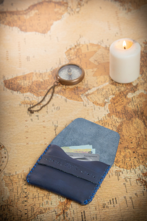 Portcard din piele naturala, lucrat si cusut manual, Marcus, Handmade, Bleumarin [3]