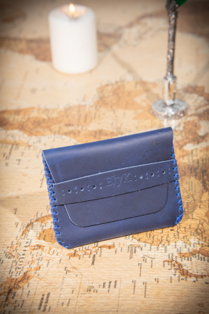 Portcard din piele naturala, lucrat si cusut manual, Marcus, Handmade, Bleumarin [1]