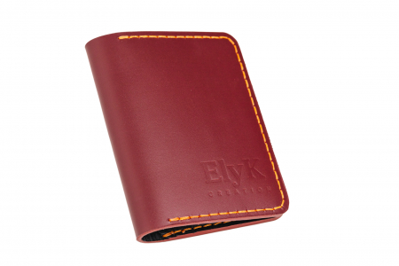 Portcarduri - Portcard din piele naturala, lucrat si cusut manual, Orion, Handmade, Visiniu