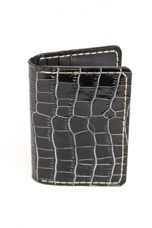 Portcard din piele naturala, lucrat si cusut manual, Orion, Handmade, Negru croco, Produs in Romania [1]