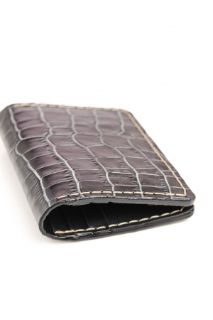 Portcard din piele naturala, lucrat si cusut manual, Orion, Handmade, Negru croco, Produs in Romania [4]