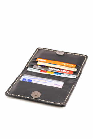 Portcard din piele naturala, lucrat si cusut manual, Orion, Handmade, Negru croco, Produs in Romania [3]