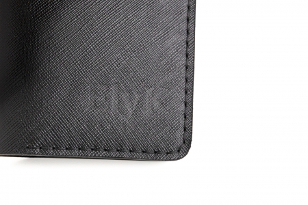 Portcard din piele naturala, lucrat si cusut manual, Orion, Handmade, Negru print ( cusatura neagra ) [4]