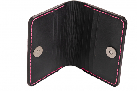 Portcard din piele naturala, lucrat si cusut manual, Orion, Handmade, Roz, Produs in Romania [3]