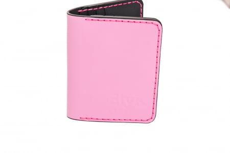 Portcard din piele naturala, lucrat si cusut manual, Orion, Handmade, Roz, Produs in Romania [2]