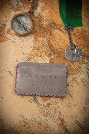 Portcarduri - Portcard din piele naturala, lucrat si cusut manual, Remus, Handmade, Gri