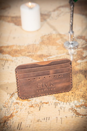 Portcard din piele naturala, lucrat si cusut manual, Remus, Handmade, Maro [1]