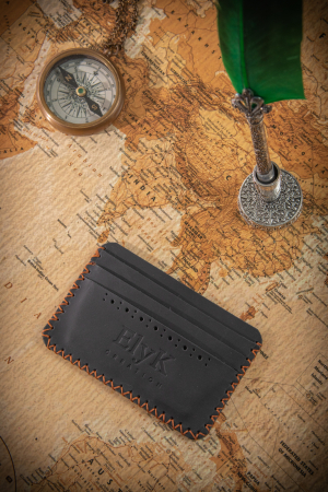 Portcarduri - Portcard din piele naturala, lucrat si cusut manual, Remus, Handmade, Negru