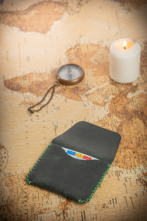 Portcard din piele naturala, lucrat si cusut manual, Marcus, Handmade, Verde Army [2]