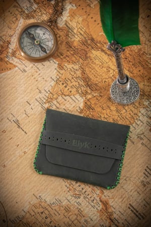 Portcarduri - Portcard din piele naturala, lucrat si cusut manual, Marcus, Handmade, Verde Army