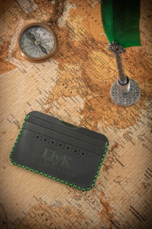 Portcarduri - Portcard din piele naturala, lucrat si cusut manual, Remus, Handmade, Verde Army