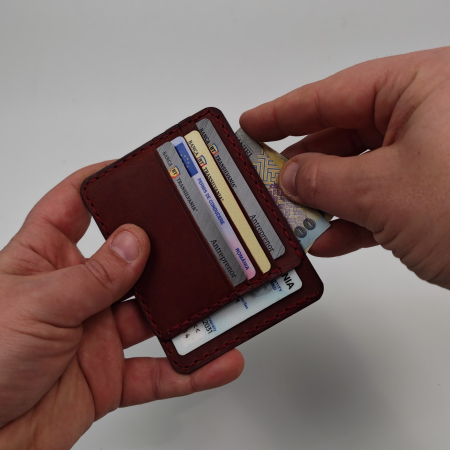 Portcard Minimalist din Piele Naturală , personalizabil, Duma, Grena [2]