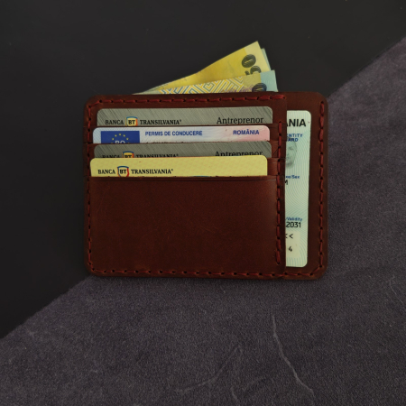 Portcard Minimalist din Piele Naturală , personalizabil, Duma, Grena [0]