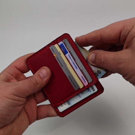 Portcard Minimalist din Piele Naturală , Duma, Rosu [2]