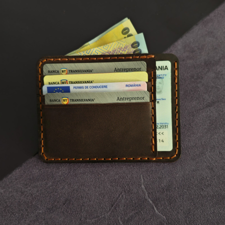 Portcard Minimalist din Piele Naturală , personalizabil, Duma, Maro [0]