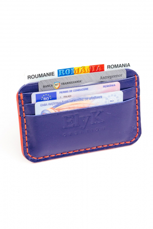 Portcard minimalist din piele naturala, lucrat si cusut manual, Leto, Handmade, Bleumarin, Produs in Romania [2]