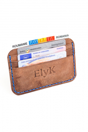 Portcard minimalist din piele naturala, lucrat si cusut manual, Leto, Handmade, Maro CrazyHorse, Produs in Romania [2]