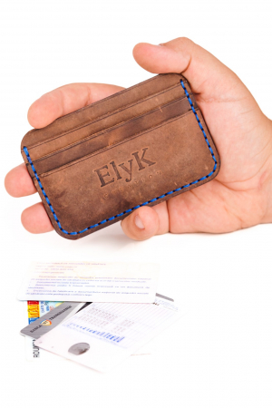 Portcard minimalist din piele naturala, lucrat si cusut manual, Leto, Handmade, Maro CrazyHorse, Produs in Romania [4]