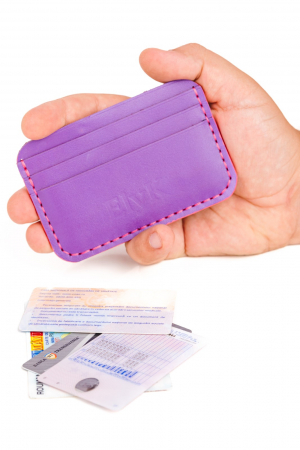 Portcard minimalist din piele naturala, lucrat si cusut manual, Leto, Handmade, Mov, Produs in Romania [4]