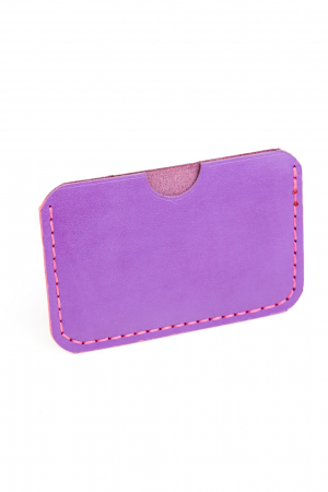 Portcard minimalist din piele naturala, lucrat si cusut manual, Leto, Handmade, Mov, Produs in Romania [1]