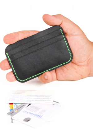 Portcard minimalist din piele naturala, lucrat si cusut manual, Leto, Handmade, Negru, Produs in Romania [5]
