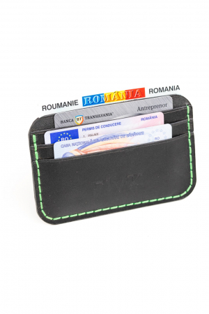 Portcard minimalist din piele naturala, lucrat si cusut manual, Leto, Handmade, Negru, Produs in Romania [2]