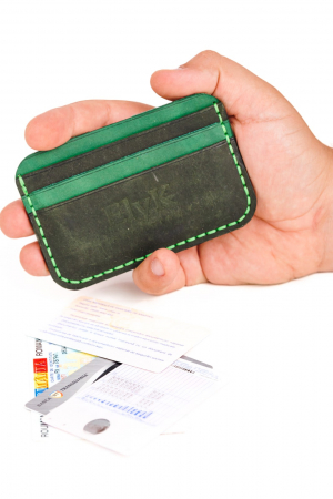 Portcard minimalist din piele naturala, lucrat si cusut manual, Leto, Handmade, Verde Inchis ( Kaki ), Produs in Romania [4]
