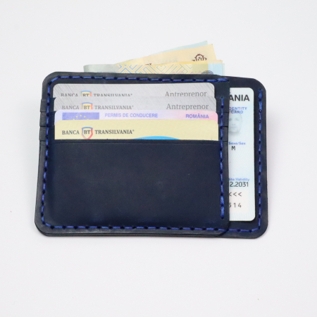 Portcard Minimalist din Piele Naturală , personalizabil, Duma, Albastru [4]