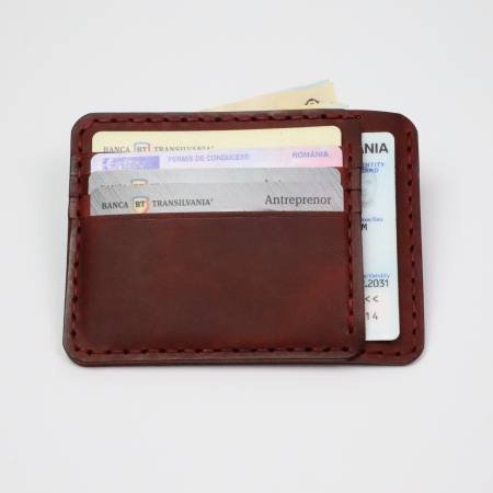 Portcard Minimalist din Piele Naturală , personalizabil, Duma, Grena [5]