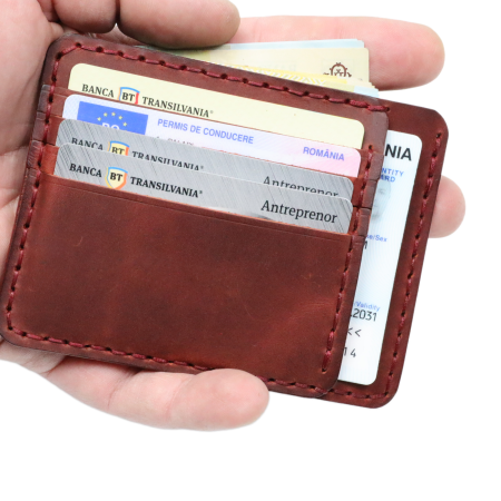 portofele barbati personalizabile - Portcard Minimalist din Piele Naturală , personalizabil, Duma, Grena