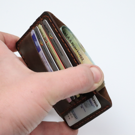 Portcard Minimalist din Piele Naturală , personalizabil, Duma, Maro [1]