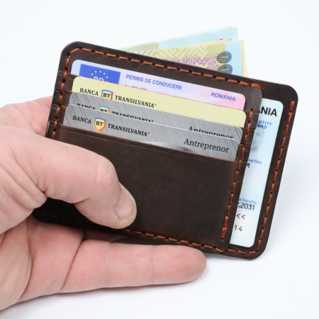 portofele barbati personalizabile - Portcard Minimalist din Piele Naturală , personalizabil, Duma, Maro