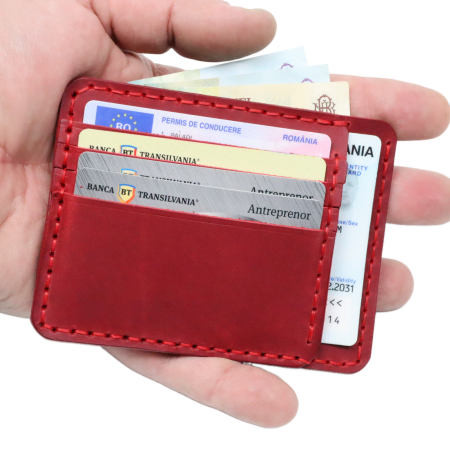portofele barbati personalizabile - Portcard Minimalist din Piele Naturală , personalizabil, Duma, Rosu