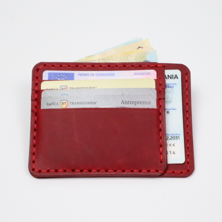Portcard Minimalist din Piele Naturală , personalizabil, Duma, Rosu [4]