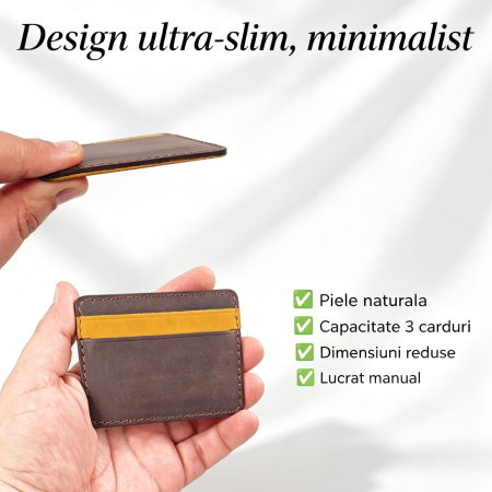 Portcard Personalizat din Piele Naturala Duma Mini – Suport Carduri Gravat Manual, Design Ultra Slim [1]