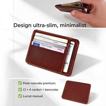 Portcard Personalizat din Piele Naturală Duma – Portofel Minimalist Gravat, Diverse Culori [1]