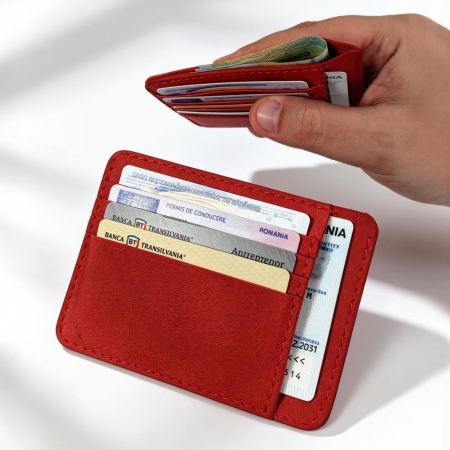 Noutati - Portcard Personalizat din Piele Naturală Duma – Portofel Minimalist Gravat, Diverse Culori