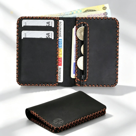 Portofel barbati din piele naturala cu compartiment maruntis Jack 2 M, portofel compact pentru carduri si monede [0]