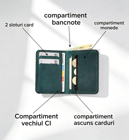 Portofel barbati din piele naturala cu compartiment maruntis Jack 2 M, portofel compact pentru carduri si monede [2]