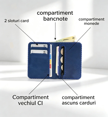 Portofel barbati din piele naturala cu compartiment maruntis Jack 2 M, portofel compact pentru carduri si monede [2]
