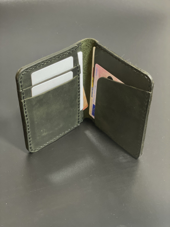 Portofel barbati din piele naturala, lucrat si cusut manual, Adam, Handmade, Verde-Inchis/ Kaki, Produs in Romania [2]