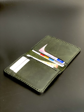 Portofel barbati din piele naturala, lucrat si cusut manual, Adam, Handmade, Verde-Inchis/ Kaki, Produs in Romania [1]