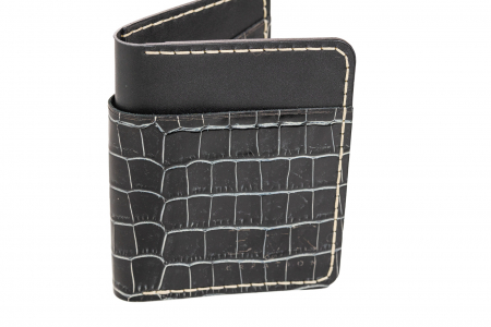 Portofel barbati din piele naturala, lucrat si cusut manual, Aris, Handmade, Negru Croco [2]