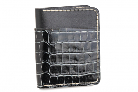 Portofel barbati din piele naturala, lucrat si cusut manual, Aris, Handmade, Negru Croco [1]
