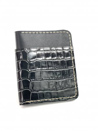 Toate produsele - Portofel barbati din piele naturala, lucrat si cusut manual, Aris, Handmade, Negru Croco