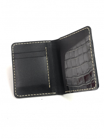 Portofel barbati din piele naturala, lucrat si cusut manual, Aris, Handmade, Negru Croco [4]