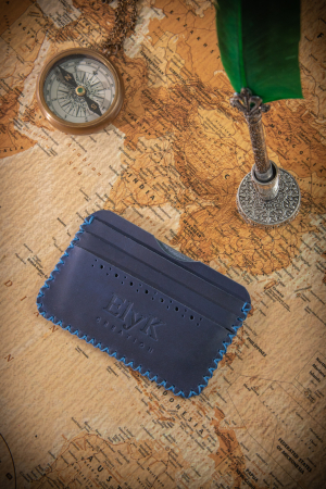 Portcarduri - Portcard din piele naturala, lucrat si cusut manual, Remus, Handmade, Bleumarin